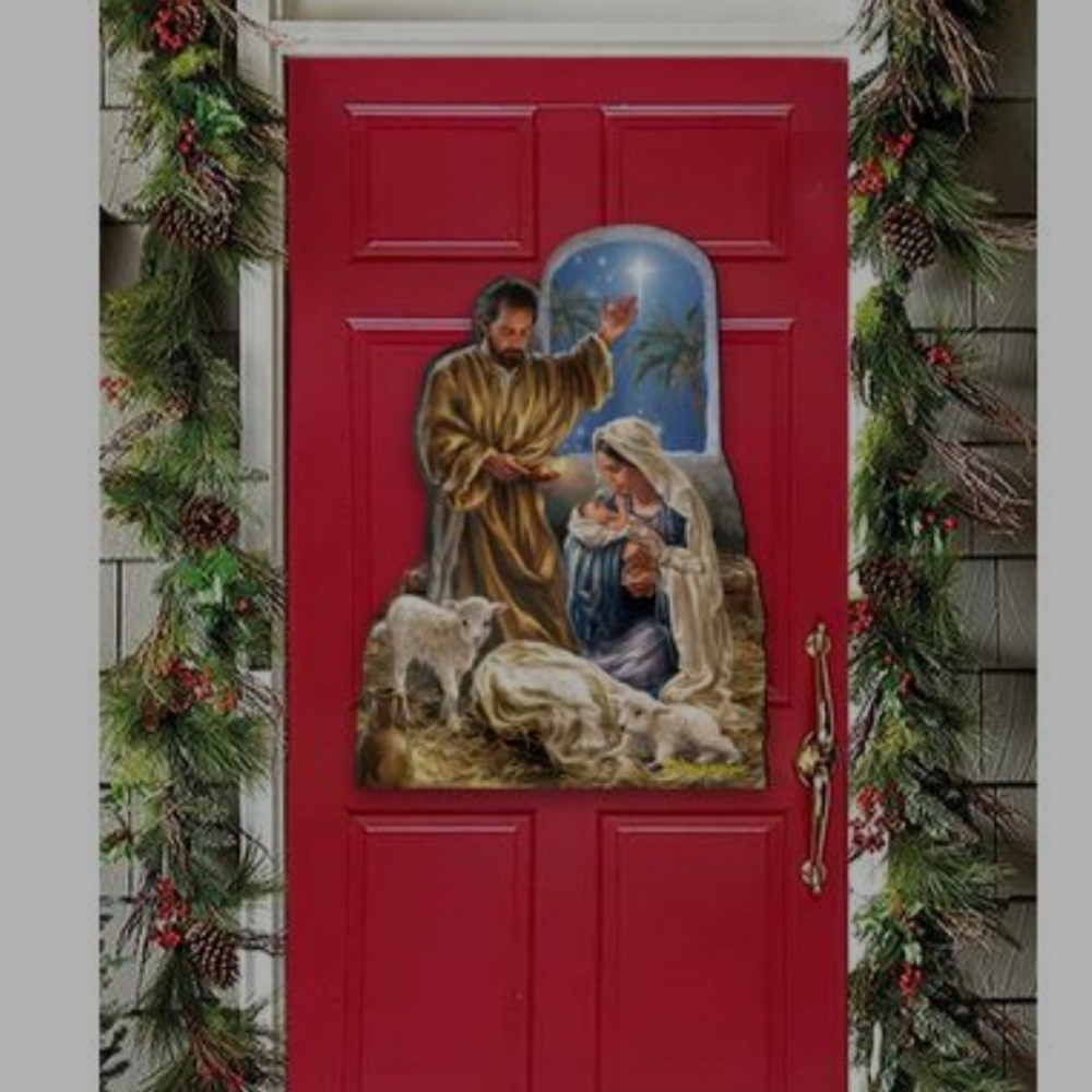 Designocracy Glory to God Wooden Door Wall Hanger Christmas Art Decor Pa…